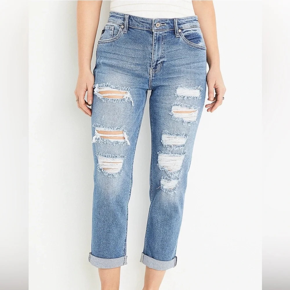 KanCan Medium Wash High Rise Ripped Cropped Boyfriend Jeans 28 Women’s